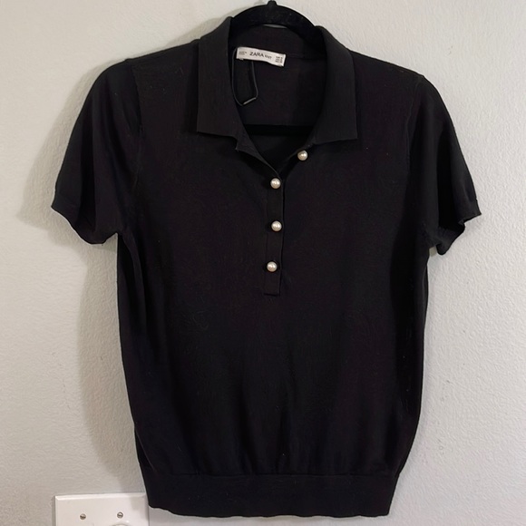 Zara Tops - Zara Knit Polo Top with Pearl Buttons Medium